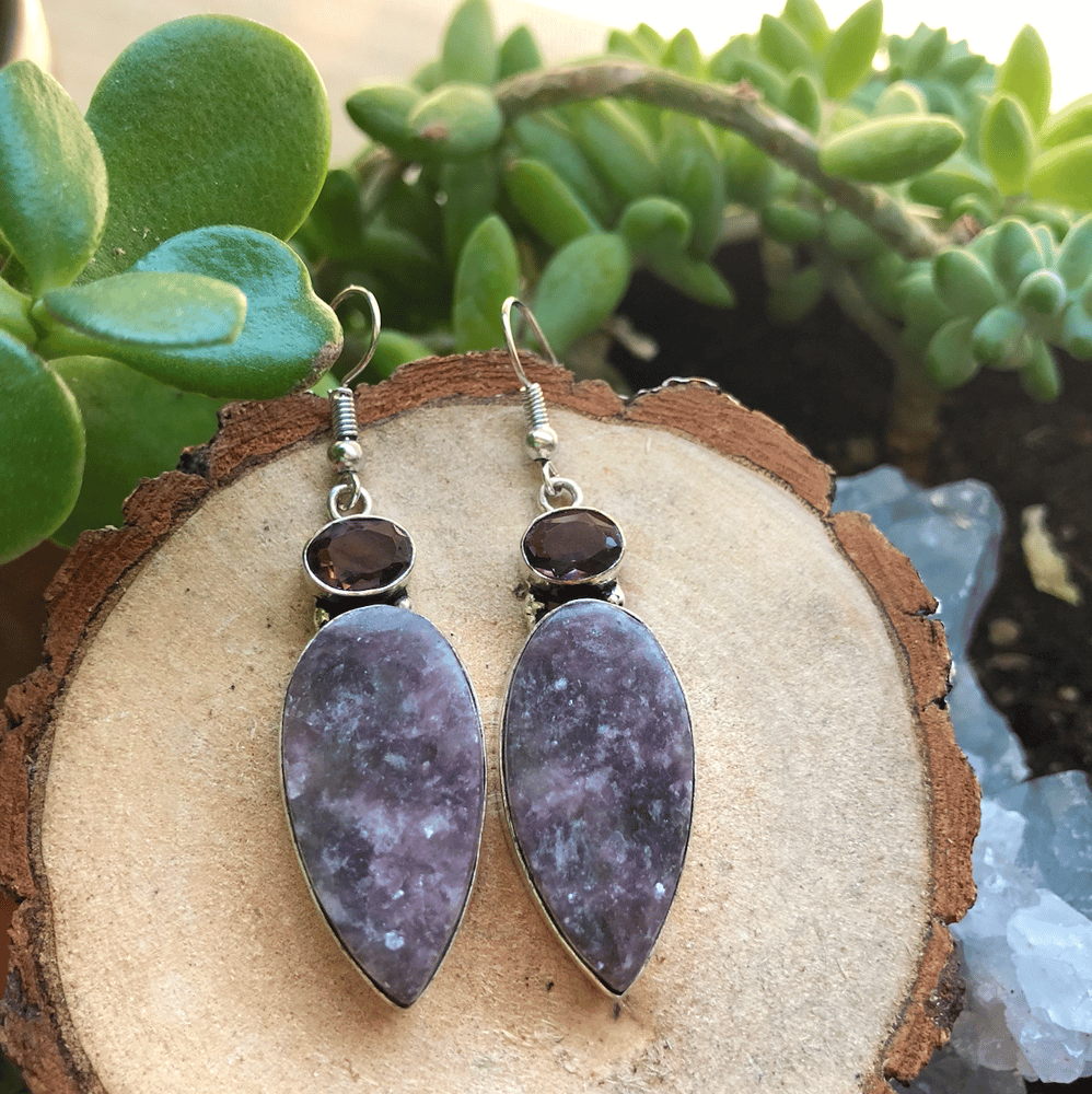 Image of Lepidolite & Amethyst Sterling Silver Earrings