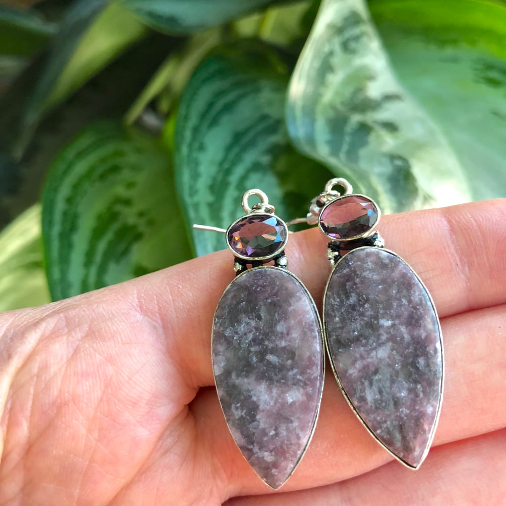 Image of Lepidolite & Amethyst Sterling Silver Earrings