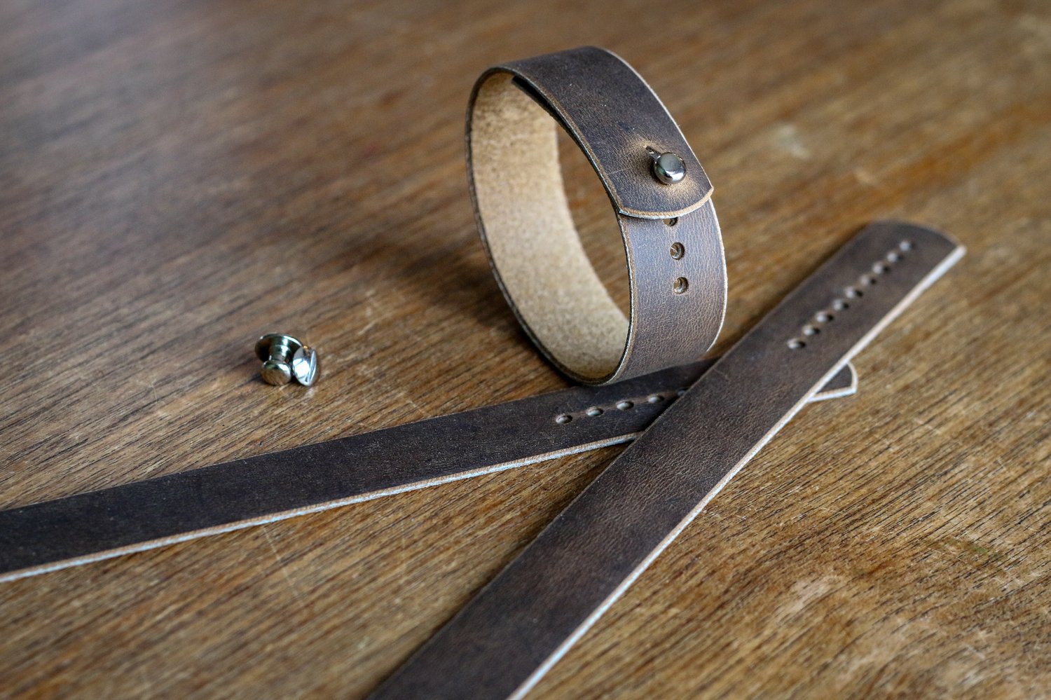 Image of Button Stud Watch Strap in brown Crazyhorse