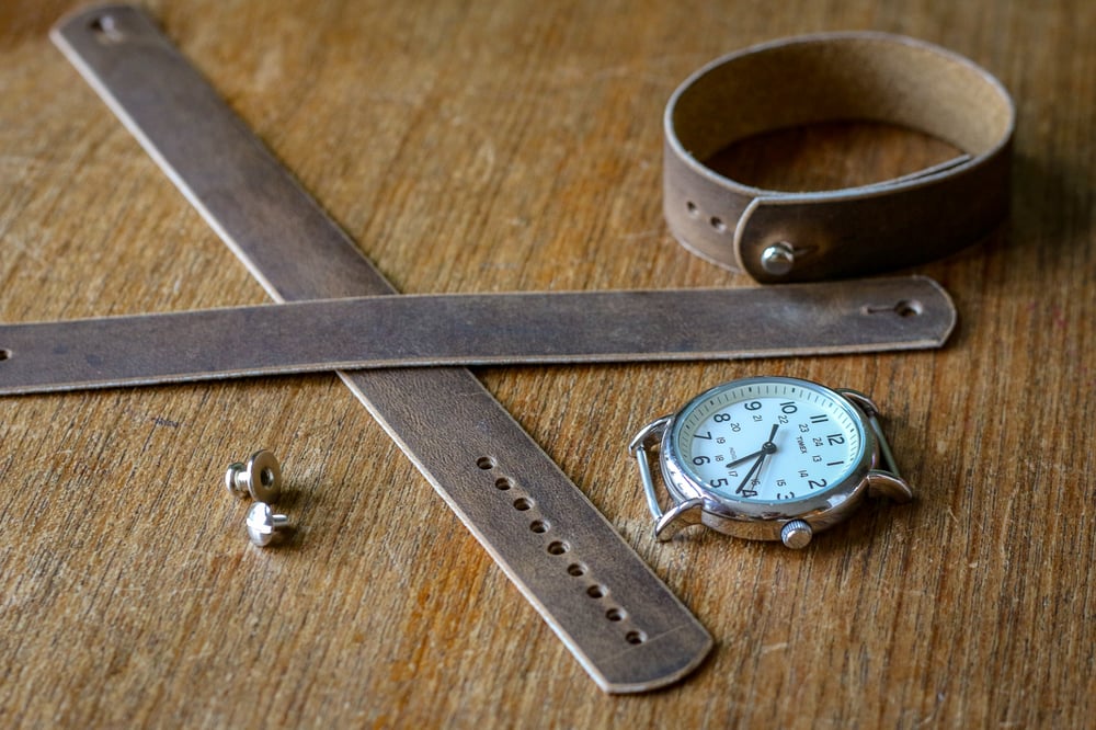 Image of Button Stud Watch Strap in brown Crazyhorse