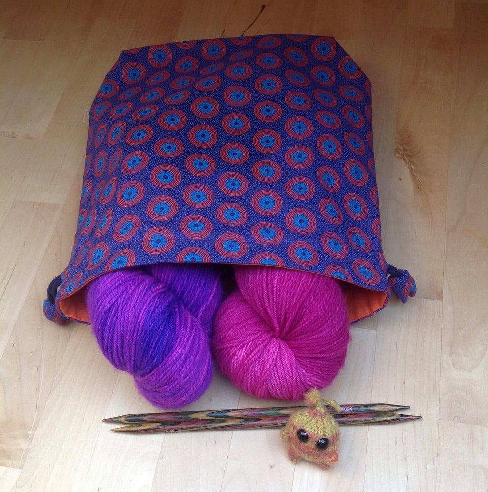 Image of Shweshwe knitting bag (Purple and orange)