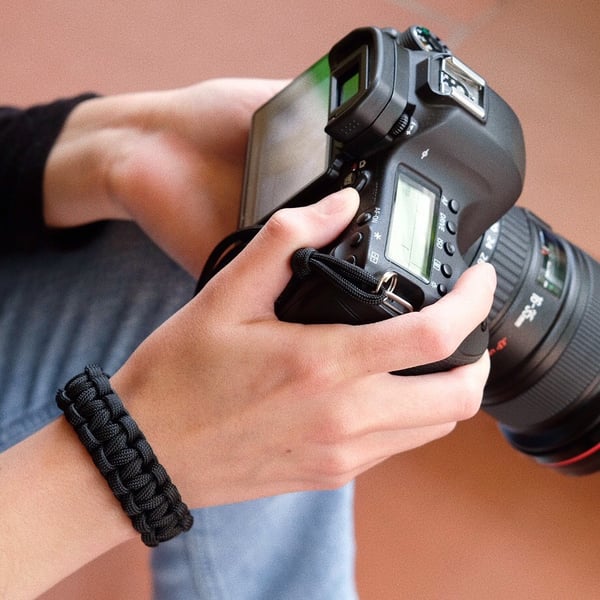 Image of Black camera wrist strap