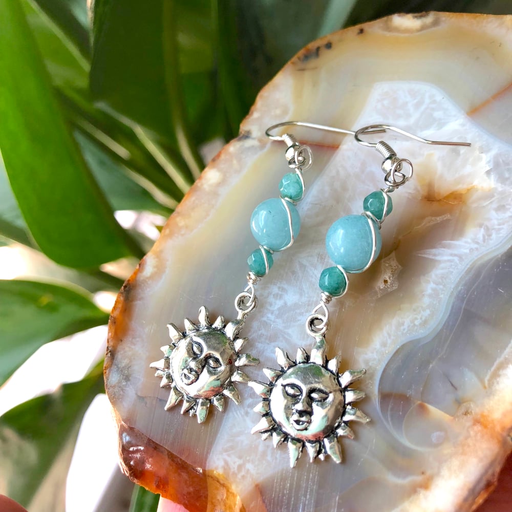 Image of Aquamarine Sun Blossom Silver Earrings