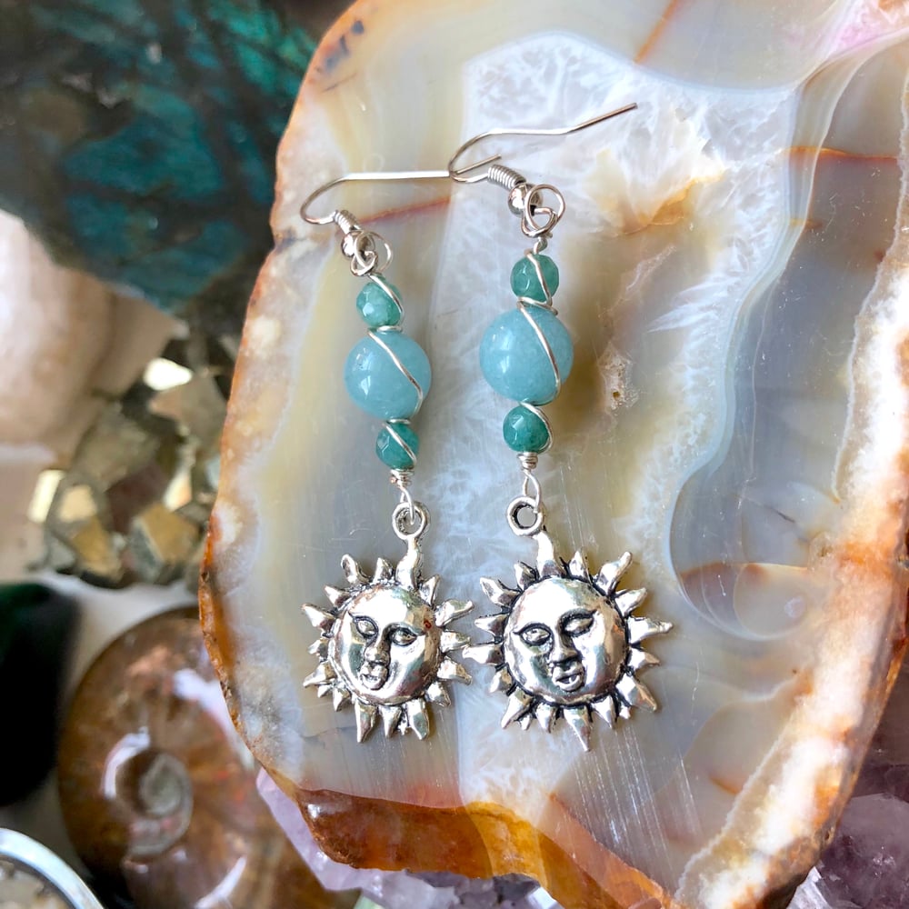 Image of Aquamarine Sun Blossom Silver Earrings