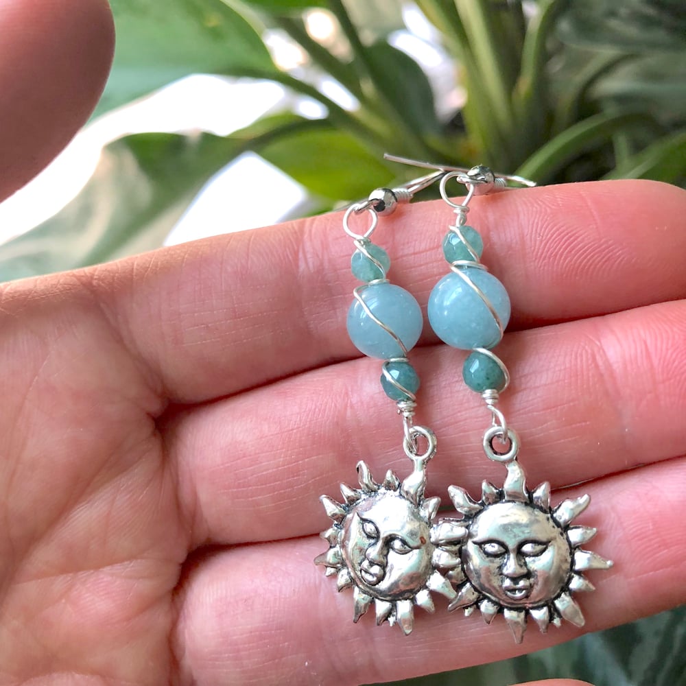 Image of Aquamarine Sun Blossom Silver Earrings