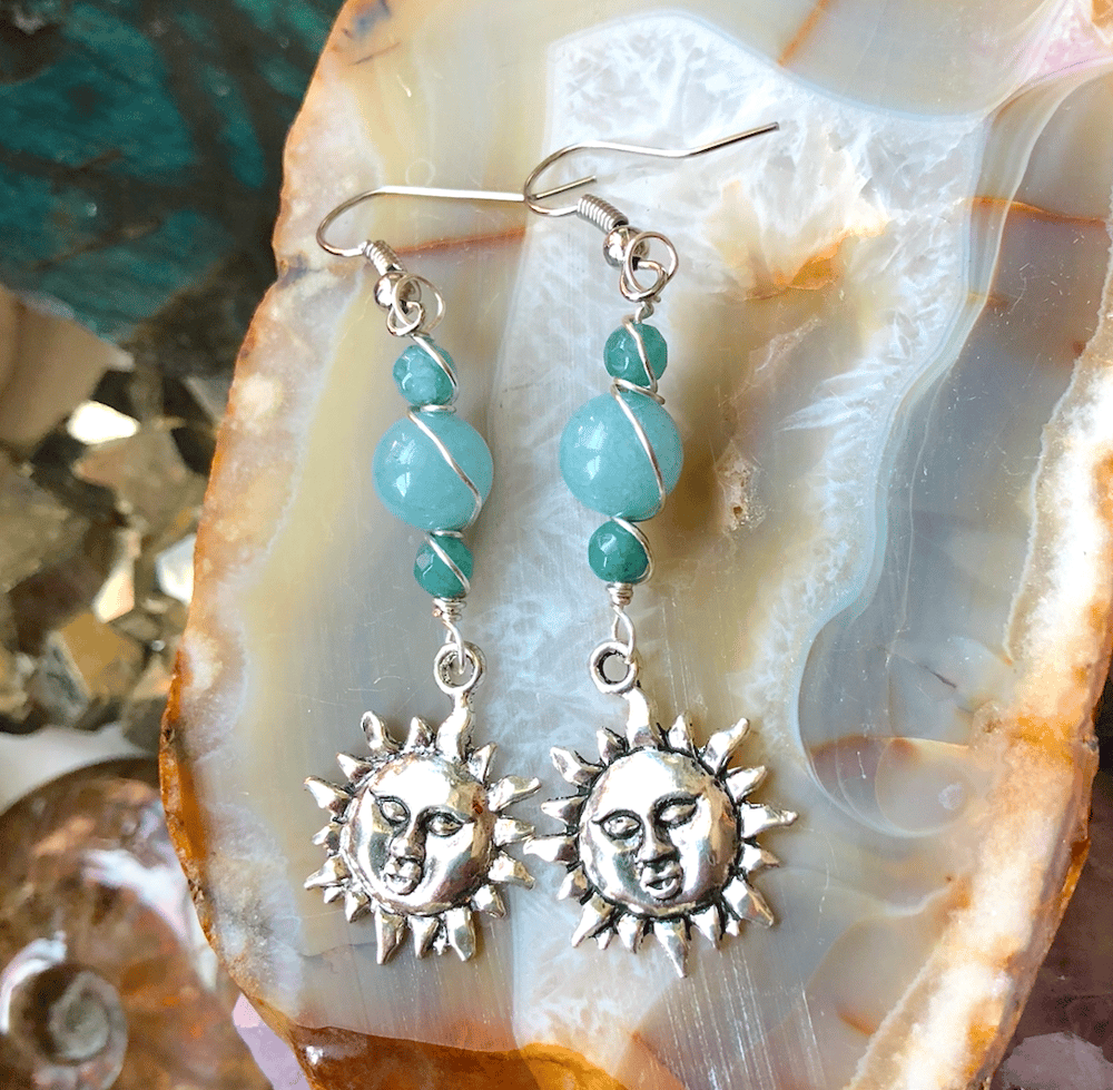 Image of Aquamarine Sun Blossom Silver Earrings