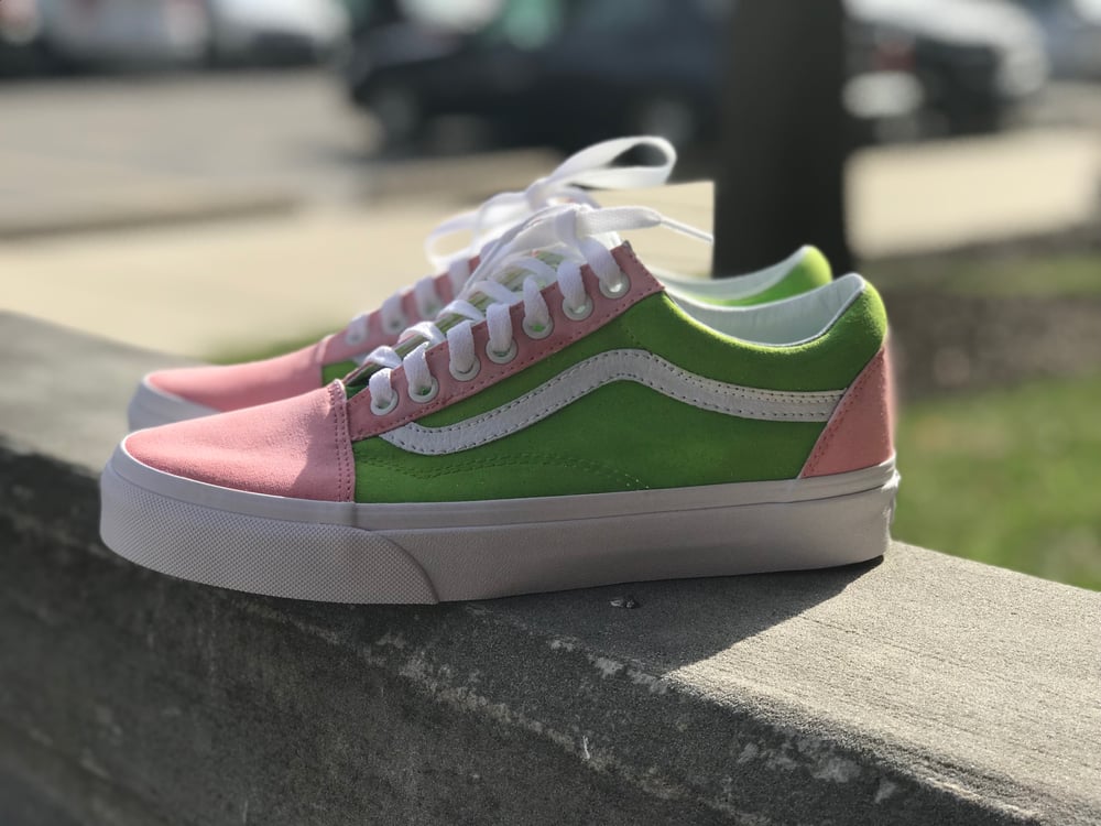 Image of Pink & Green Vans.