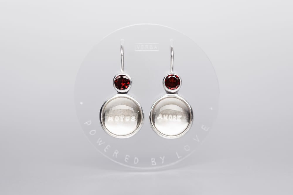 Image of "Powered by love" silver earrings with garnets and rock crystals  · MOTUS AMORE ·