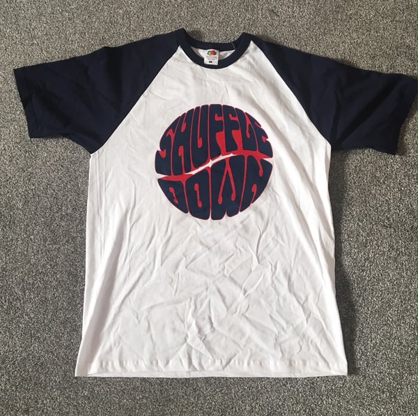 Image of Blue/White Baseball Style Shuffle Down T-Shirt