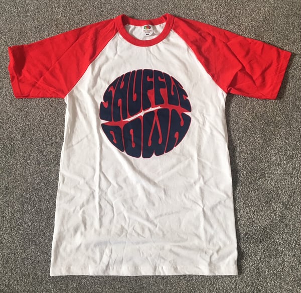 Image of Red/White Baseball Style Shuffle Down T-Shirt
