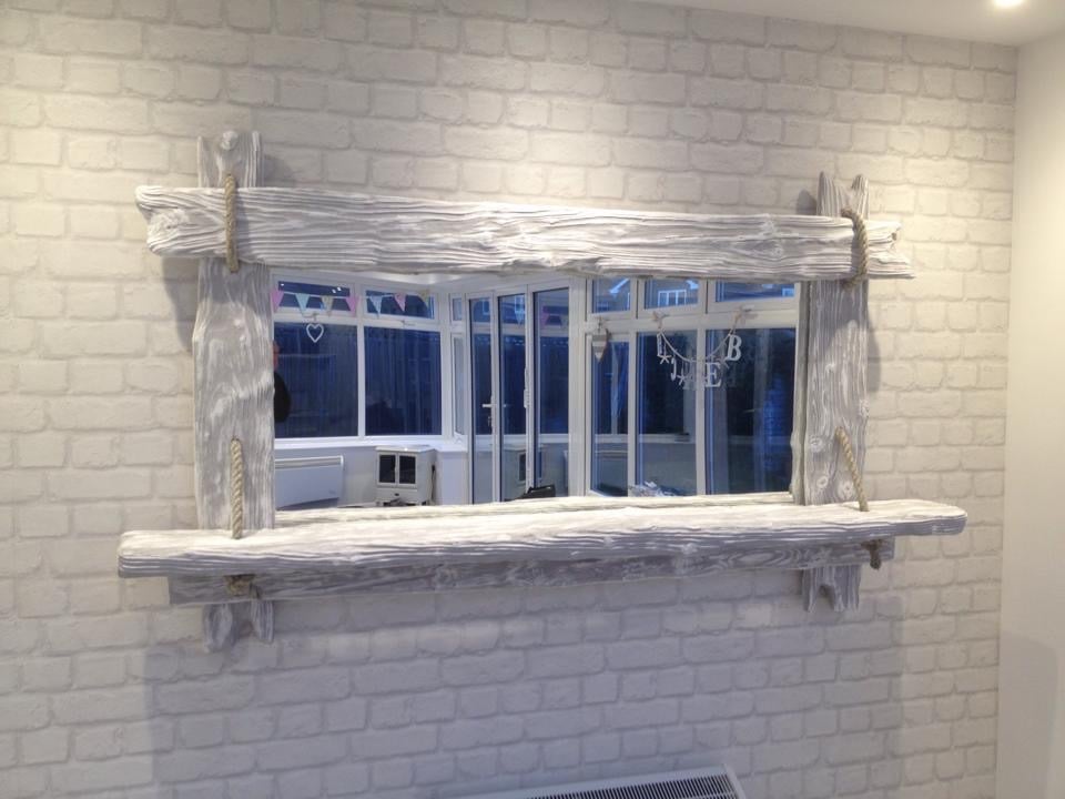 Image of Driftwood style distressed timber framed mirrors.