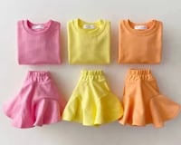 Image 1 of Pink Yellow and Orange Short Sleeve Sweater Skirt Set