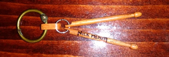 Image of Wooden Carved Menza Logo Drumsticks key rings