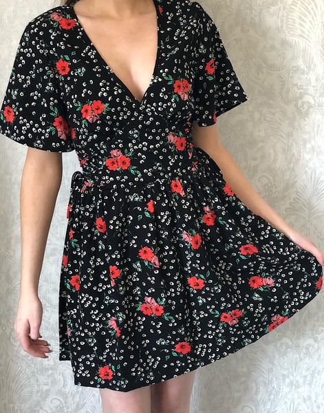 Image of Black Floral Tea Dress