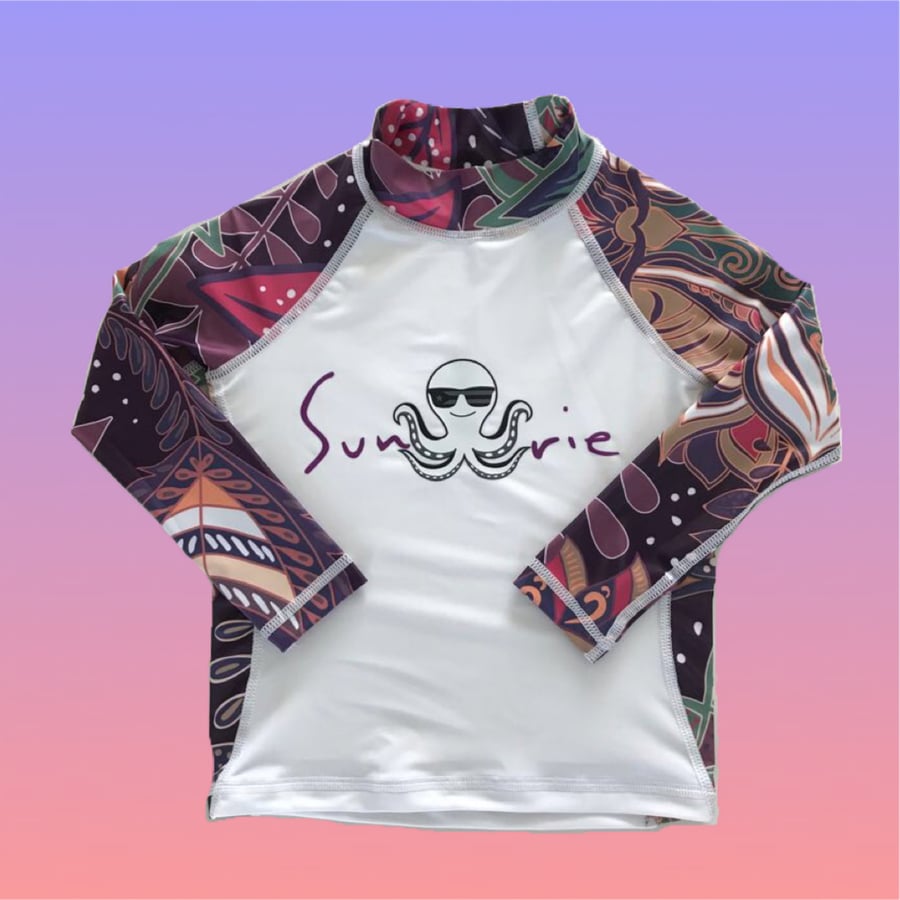 Image of Rash Guard Purple/Flowers UPF 50+