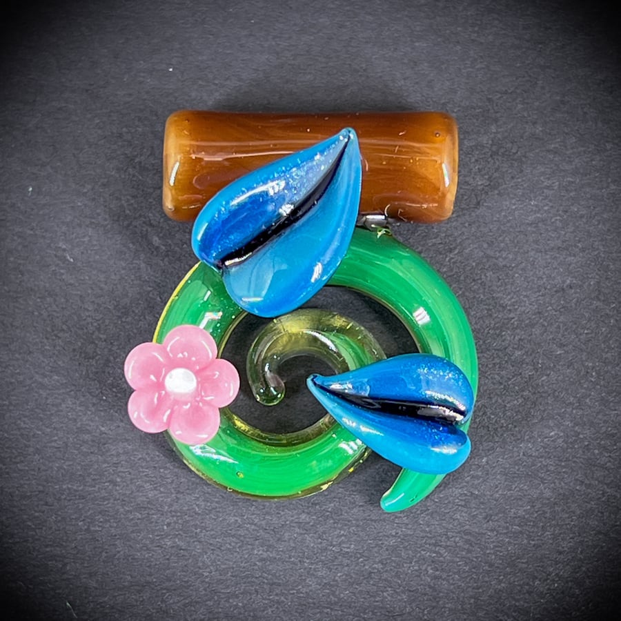 Image of Cherry Blossom & Blue Leaf Pendant