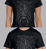 Image of Black T-Shirt with "rocket spider" art