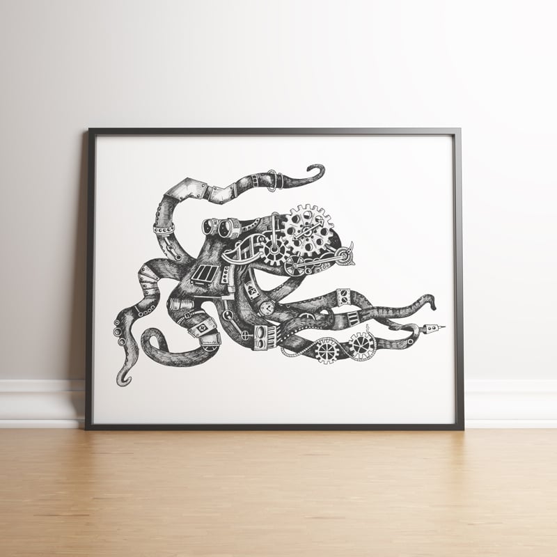 Image of Fletcher the Steampunk Octopus limited edition hand signed print