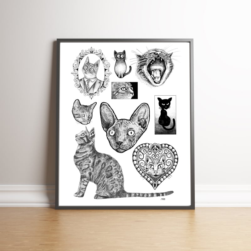 Image of Nine Lives - limited edition cats handsigned print