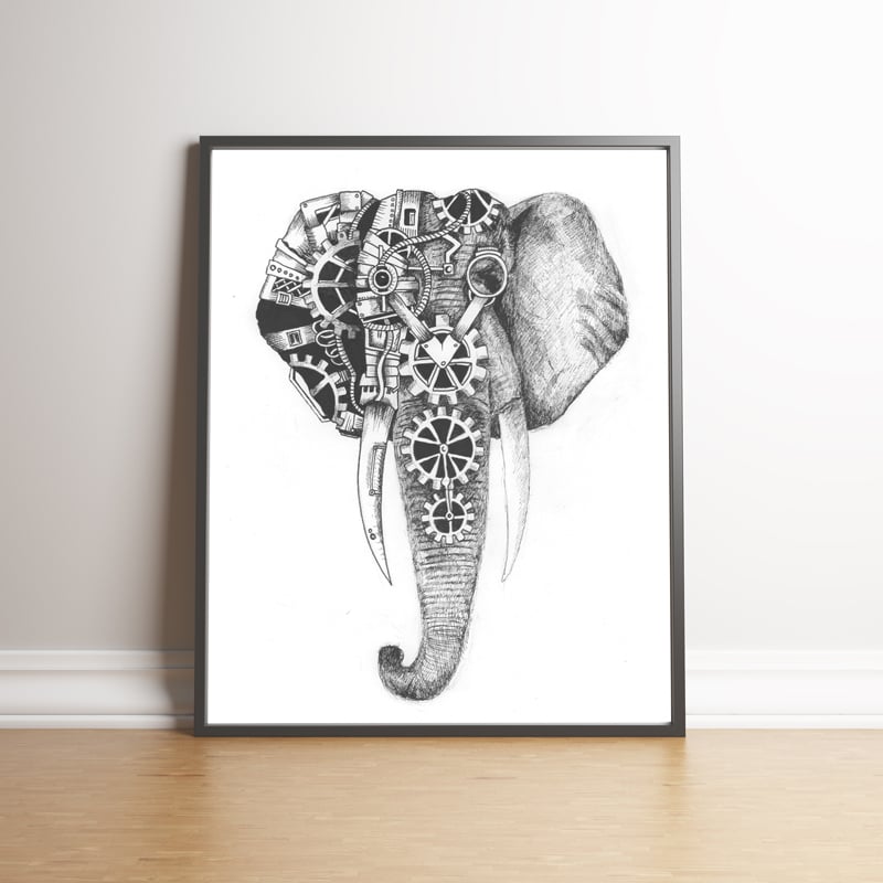 Image of Livingstone the Steampunk Elephant limited edition hand signed print