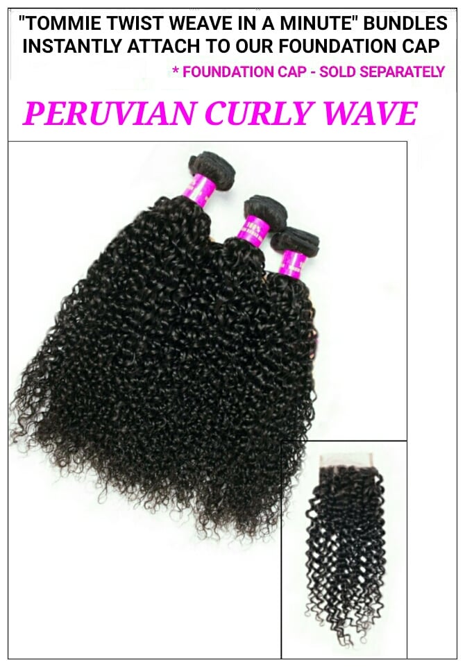 Image of PERUVIAN CURLY WAVE: 4 BUNDLES / FREE PART - CLOSURE