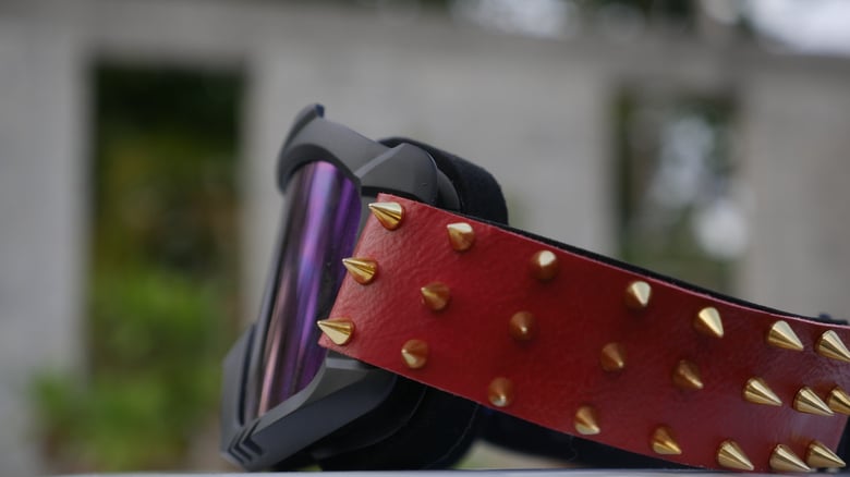 Image of MX leather studded goggles (RED)