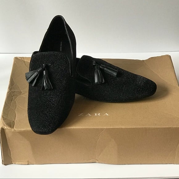 Image of ZARA BLACK GLITTERY LOAFERS WITH TASSEL