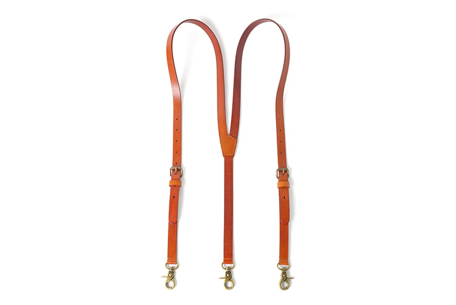 Image of Tan Brown Leather Suspenders, Groomsmen Wedding Suspenders with Hook Clips 0192
