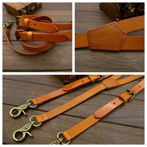 Tan Brown Leather Suspenders, Groomsmen Wedding Suspenders