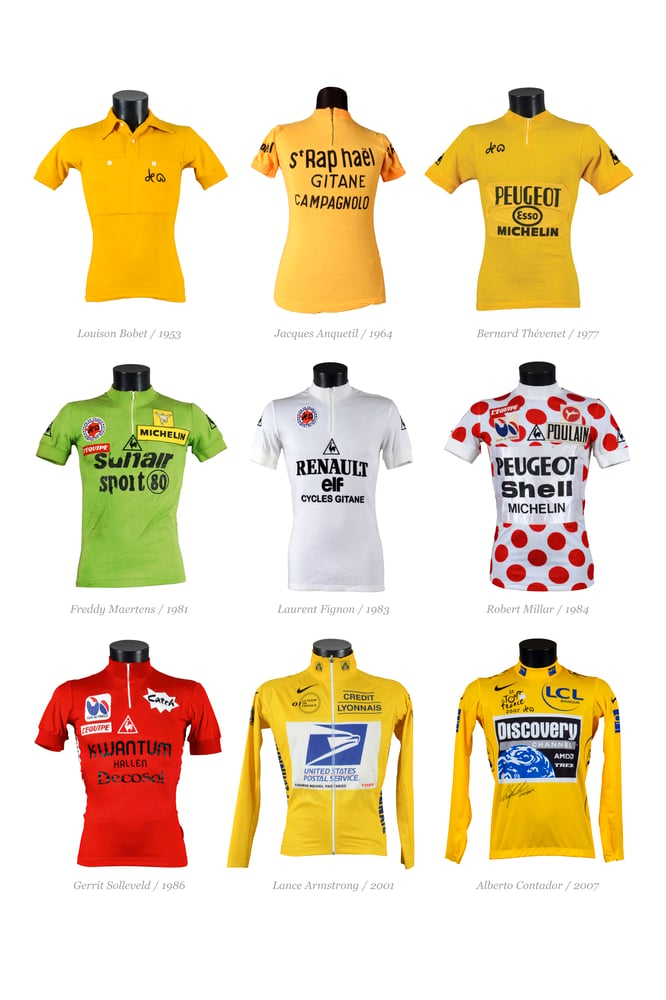 Image of Tour de France Classification winners jersey's 1953-2007 print