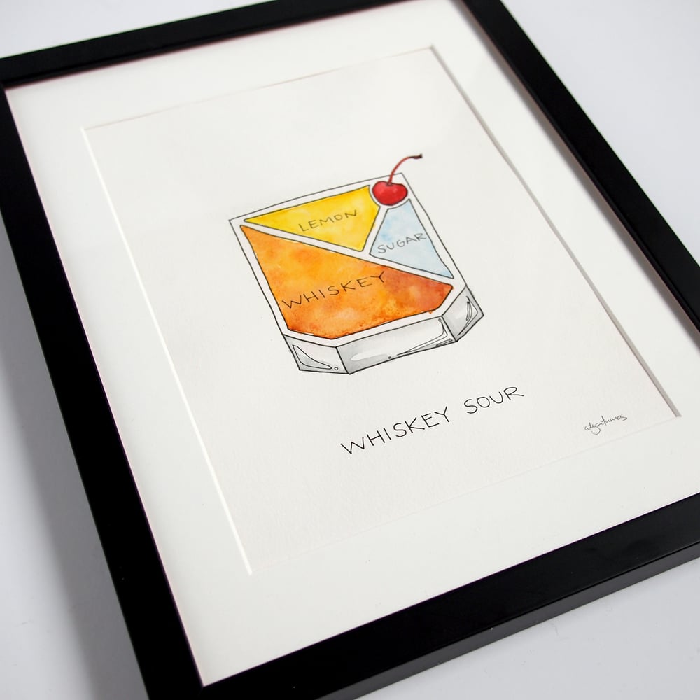Image of Original Whiskey Sour Cocktail Painting - Framed