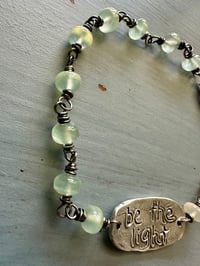 Image 5 of feather medallion bracelet with prehnite gemstones