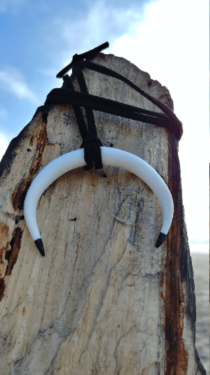 Image of Crescent Moon Necklace - Faux Horn Clay Pendant on Suede