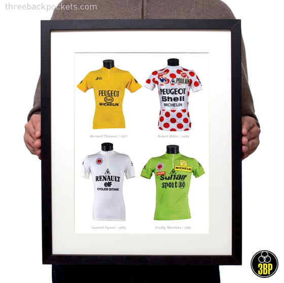 Image of Legends: Tour de France Classification winners - original race worn jerseys art print