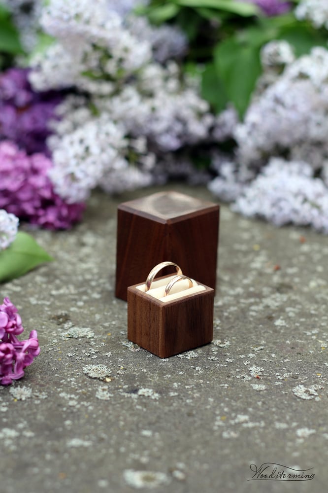 Image of Wooden wedding ring box - Woodstorming box for two rings - ring bearer box - ring display