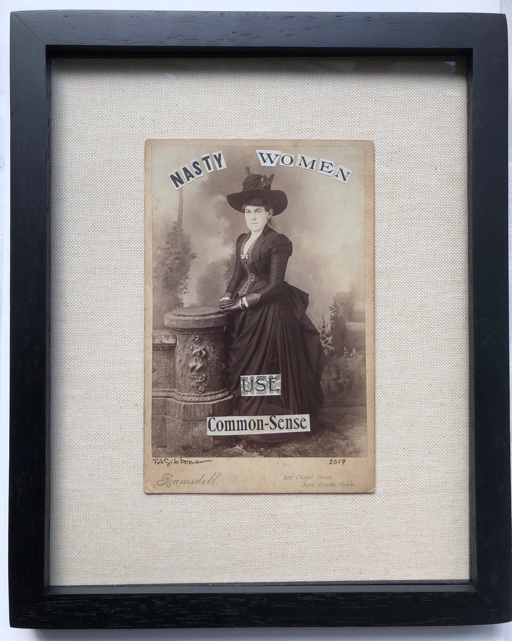 Image of Antique Paper Political Collage NASTY WOMEN USE COMMON SENSE Framed