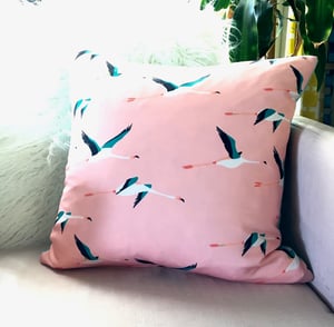 Image of Flamingos In Flight Cushion Cover