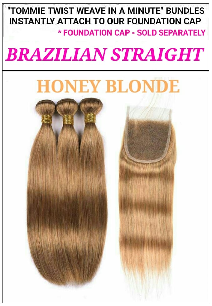 Image of "TT RAPID EXTENSION UNITS"-  BRAZILIAN STRAIGTH HONEY BLONDE #27: BUNDLES / FREE PART - CLOSURE