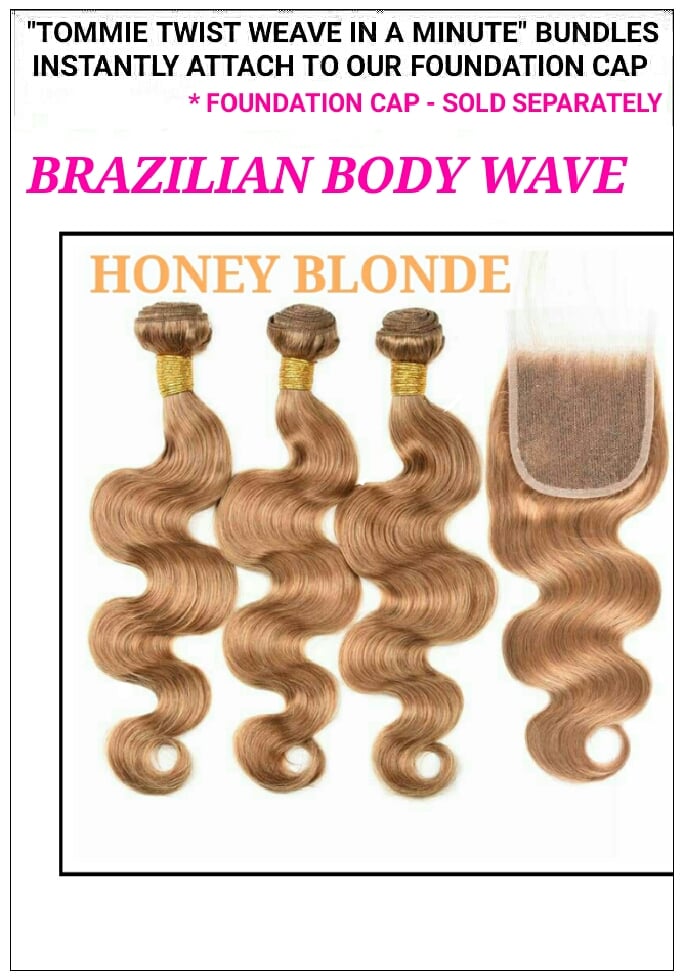 Image of  "TT RAPID EXTENSION UNITS"- BRAZILIAN BODY WAVE - HONEY BLONDE #27: BUNDLES / FREE PART - CLOSURE