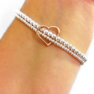 Image of Sterling Silver & Rose Gold Double Heart Bracelet