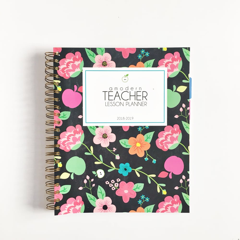 Image of ***Apple Floral*** A Modern Teacher Lesson PLANNER - Coil Bound