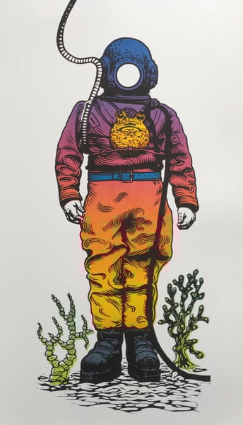 Image of Deep Sea Diver (Rainbow) linocut