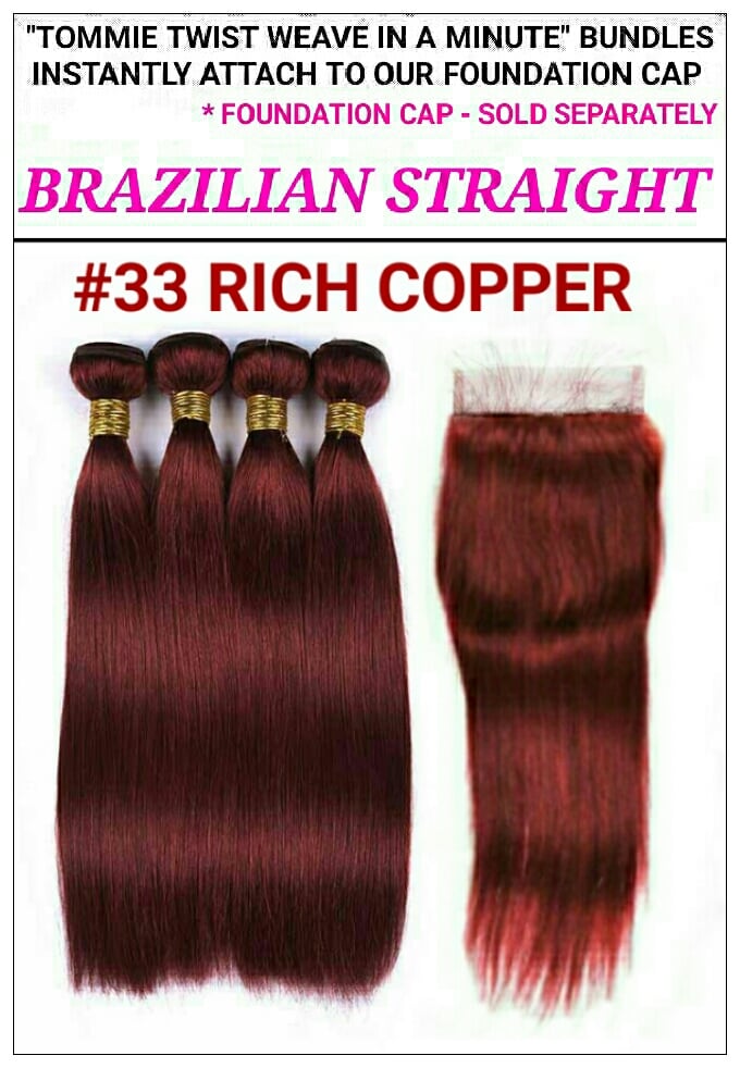 Image of "TT RAPID EXTENSION UNITS"- BRAZILIAN STRAIGHT ( #33 RICH COPPER ): BUNDLES / FREE PART - CLOSURE