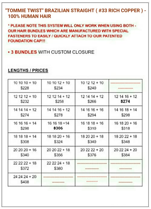 Image of "TT RAPID EXTENSION UNITS"- BRAZILIAN STRAIGHT ( #33 RICH COPPER ): BUNDLES / FREE PART - CLOSURE