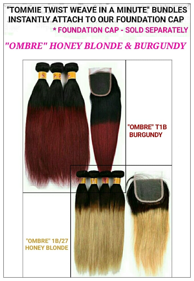 Image of BRAZILIAN "OMBRE" STRAIGHT - HONEY BLONDE, OR BURGUNDY: BUNDLES/ CLOSURE