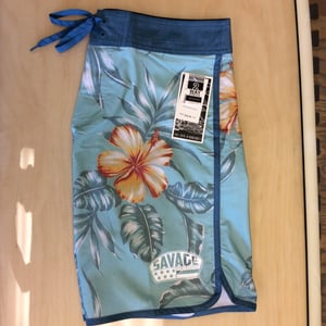 Image of Savage 2-way stretch Board Shorts Mint w/ Hawaiian Print
