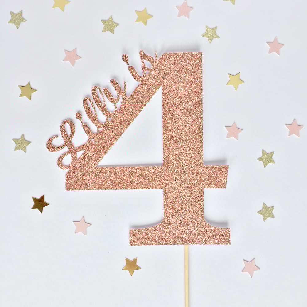 Image of Name and Age Rose Gold Cake Topper
