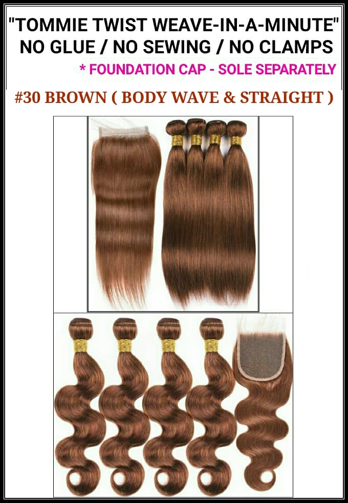 Image of BRAZILIAN #30 MEDIUM BROWN - BODY WAVE & STRAIGHT: BUNDLES / CLOSURE