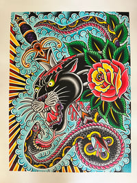 Panther fight original painting 