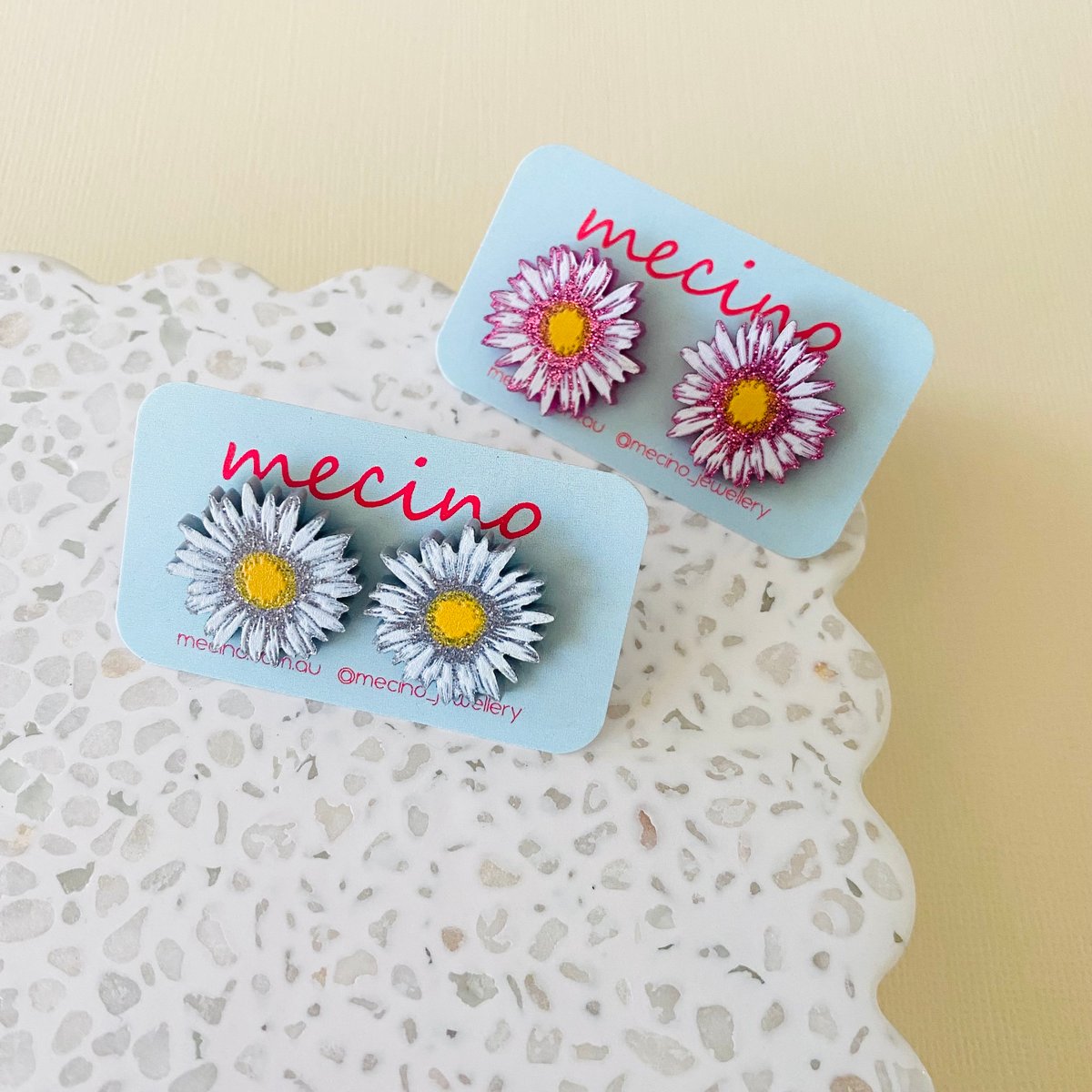 Image of Sunflower Studs - Silver / Pink